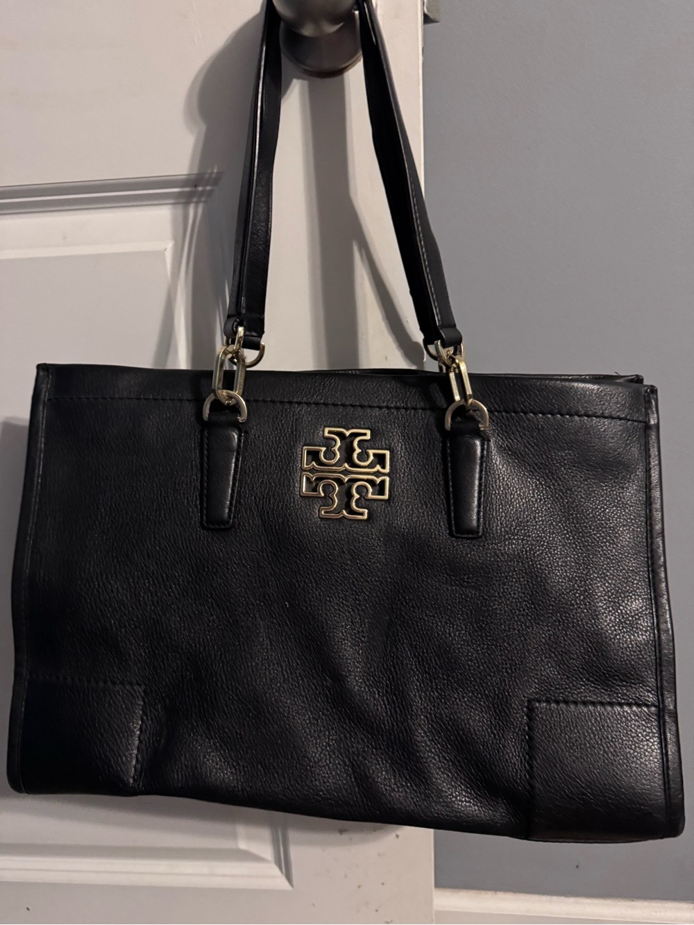 Tory Burch Britton Black Leather Shoulder Tote